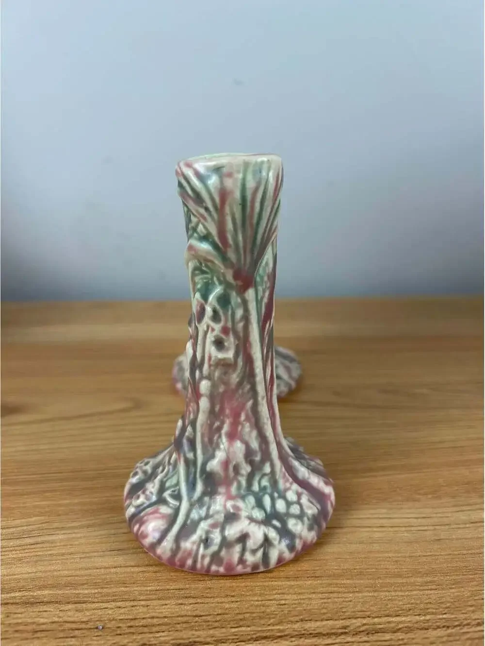 Weller Marvo 1920s Art Pottery Rare Pink & Green Glaze Double Bud Vase